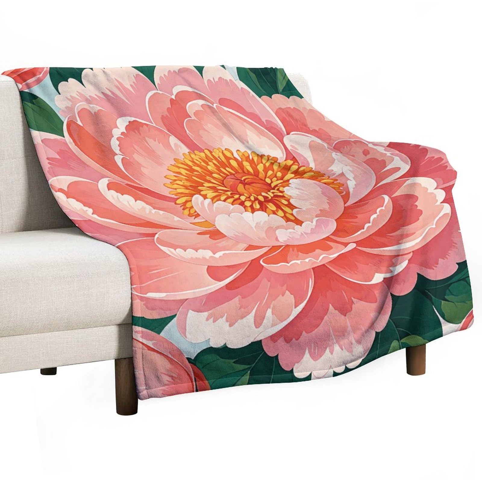 Couverture en flanelle pivoine pour vos soirées canapé et camping