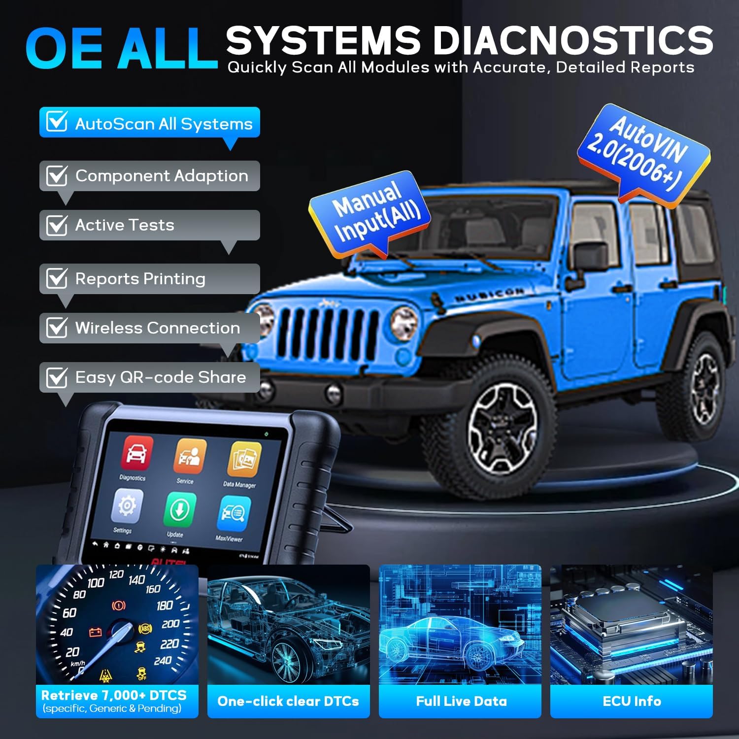 Autel MaxiCOM MK808Z-BT OBD2 Scanner, 2026 Bidirectional Diagnostic Tool, Up of MK808S MX808S MK808Z MK808BT, 28+ Service, OE All System Diagnostic, 3000+ Active Test, FCA, Alternative of MK900 MX900