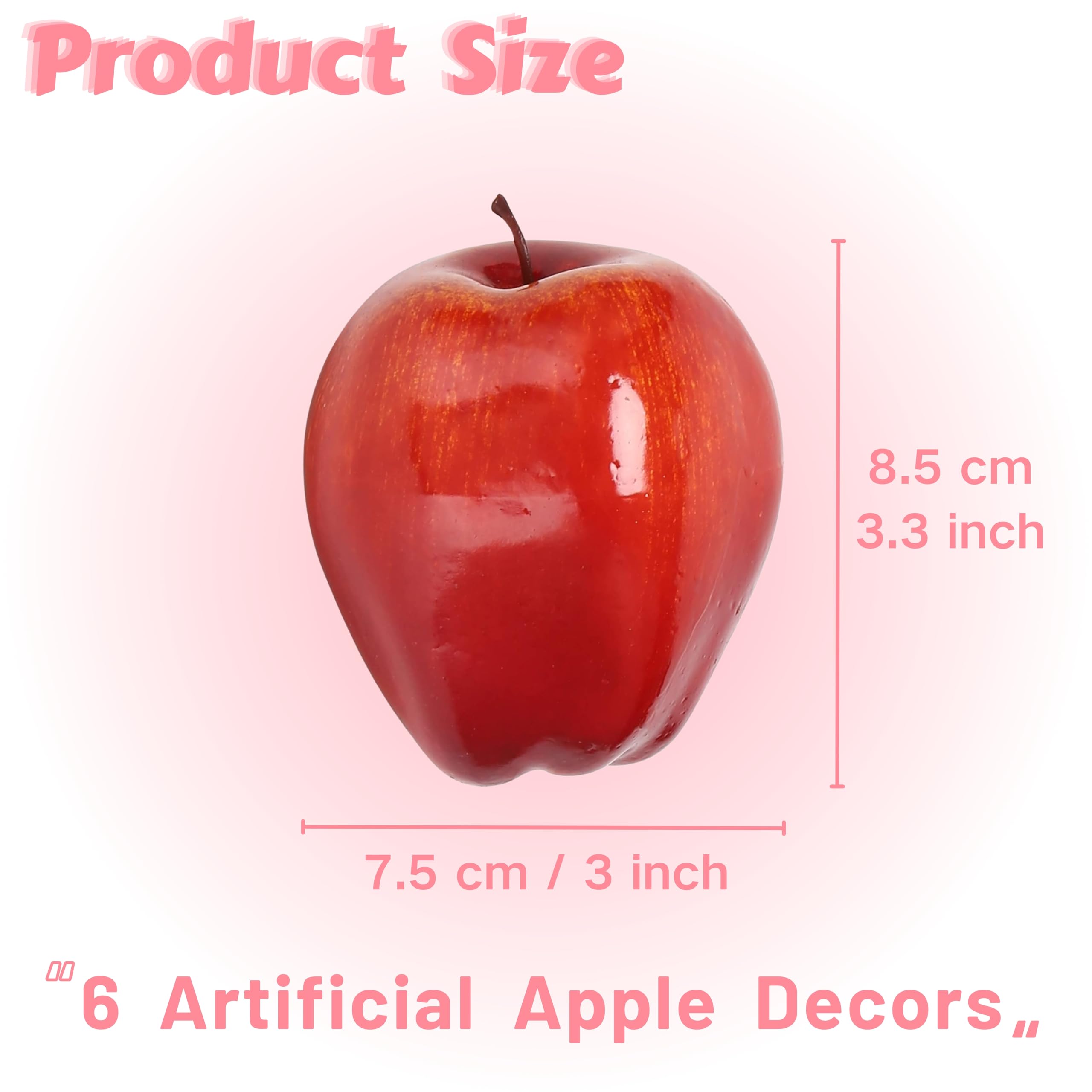 Ikosora 6 Pcs Fake Apples, Artificial Delicious Apples for Decoration Kitchen, Lifelike Fruits Model Red Apples for Home Wedding Party Decoration, Realistic Faux Fruits Simulation Decor