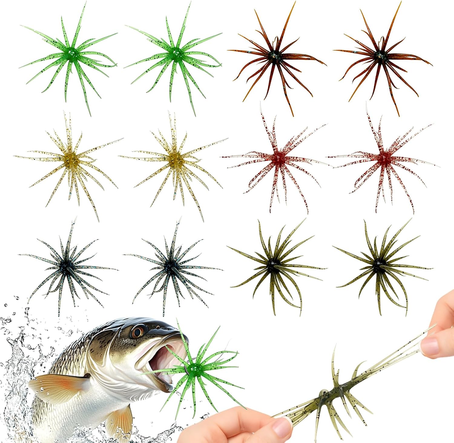 12PCS Sea Urchin Bait, Fishing Lure Plastic Fishing Lure with Reflective Stars