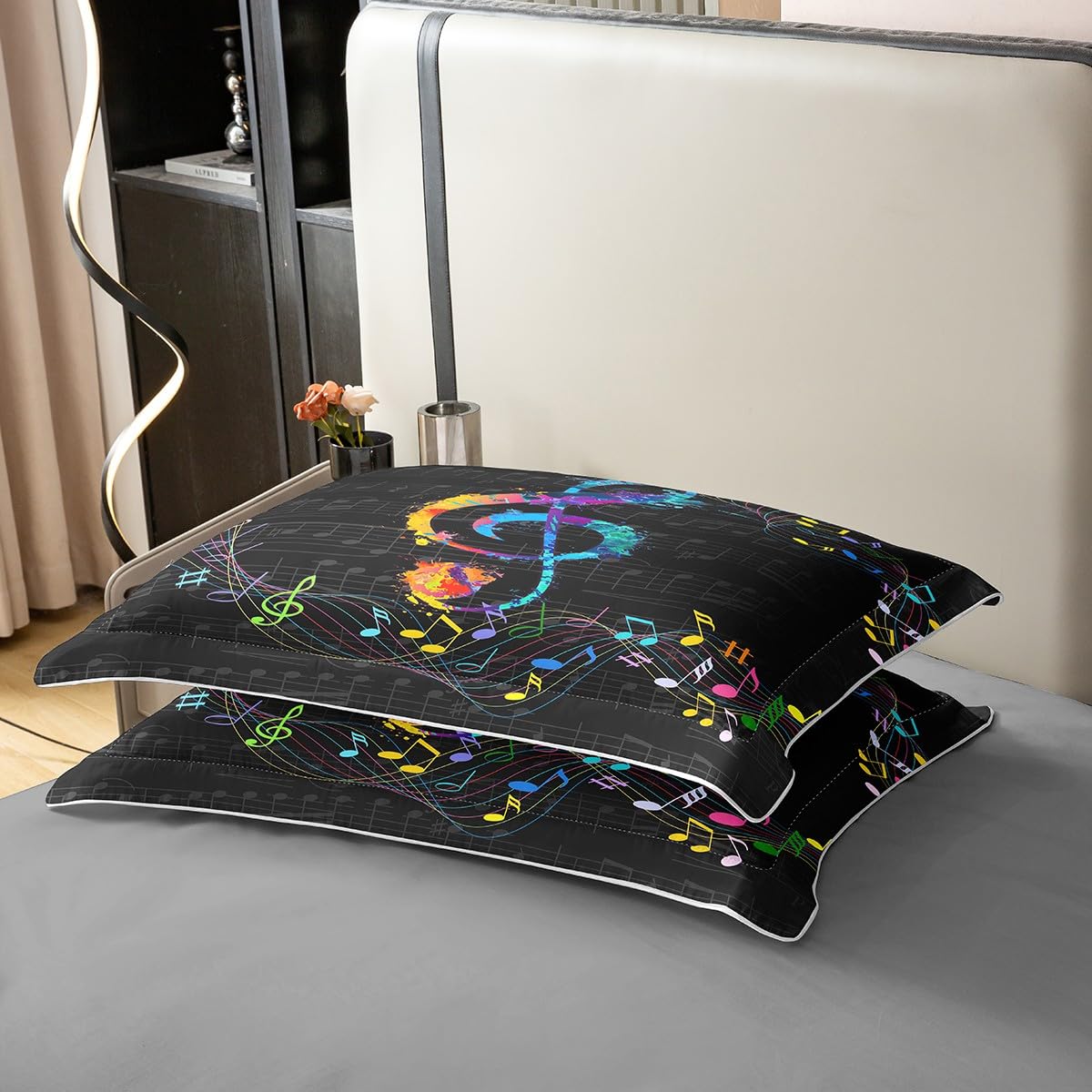 Set di biancheria da letto con angoli musicali, per bambini, ragazzi, ragazze, ragazzi, ragazzi, ragazzi, ragazzi, con musica classica, set di lenzuola in bianco e nero, 2 pezzi per letto singolo