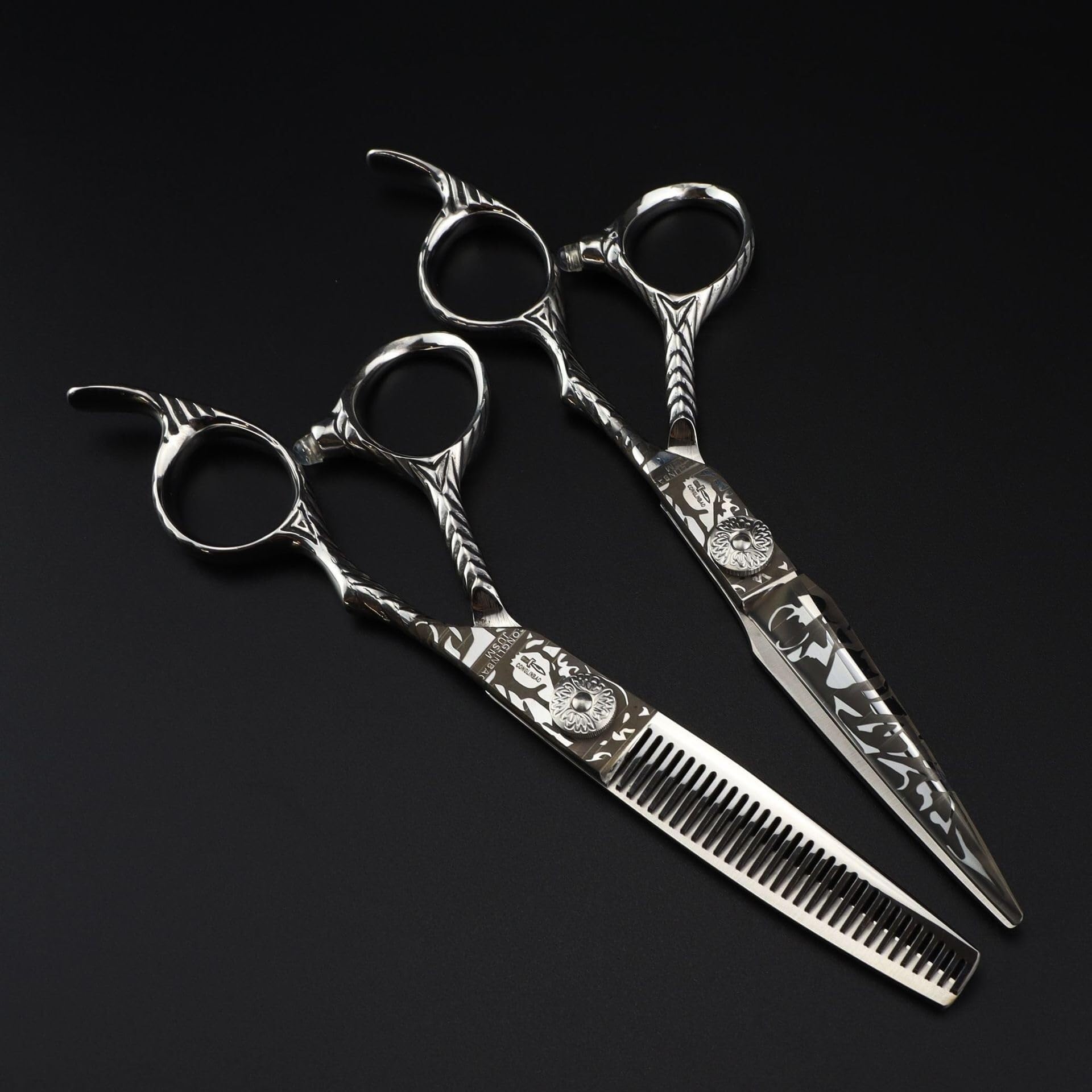 Ciseaux de Coiffure Professionnels de 6 Pouces – Ciseaux à Cheveux en Acier JP 440c Motif Damas pour Barbiers et coiffeurs