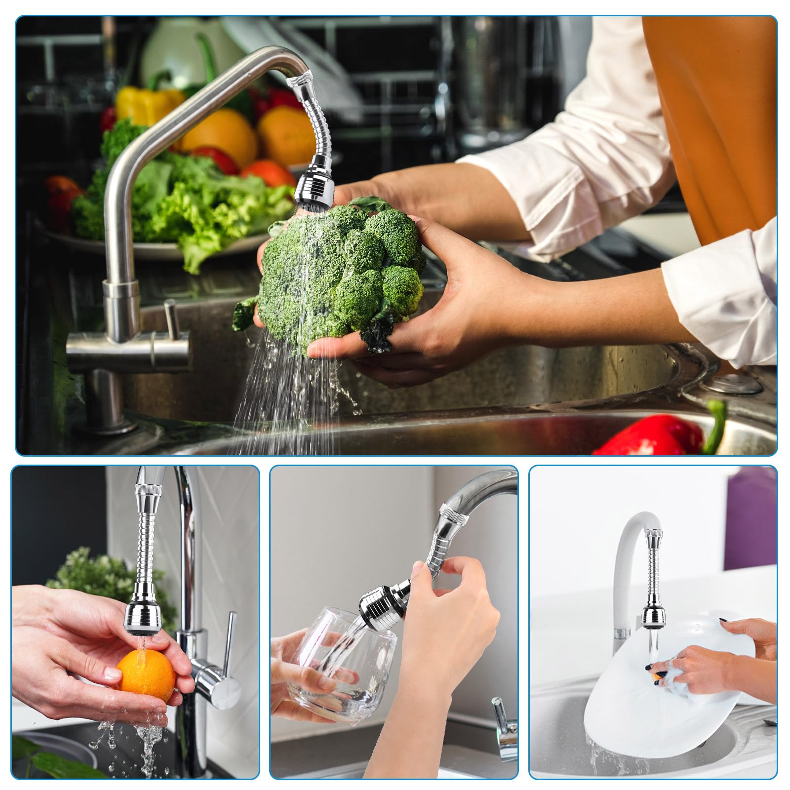 Robinet Cuisine Pivotant 360° Douchette 2 Pièces, Robinetterie de Cuisine Aérateur Rallonge