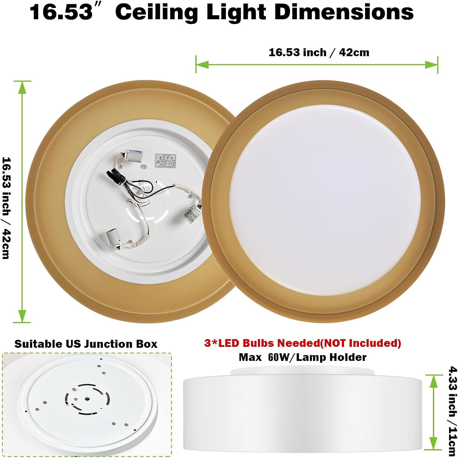 Yiisem Modern White and Gold Flush Mount Ceiling Lights, 16.5" Minimalist Glass Round Ceiling Lighting, Drum Close to Ceiling Light Fixtures for Living Room, Bedroom, Dining Room, Kitchen, Hallways