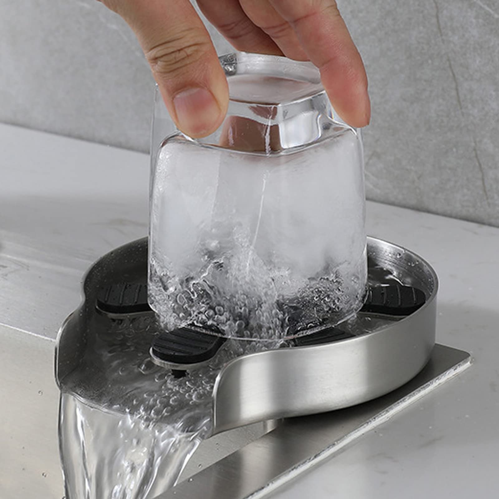 Asixxsix Enjuagavasos, Enjuagavasos Automático de Acero Inoxidable Giratorio 360° Lavavasos y Lavavasos para Fregadero Potente Lavavasos Enjuagavasos de Fregadero de Cocina para Bares