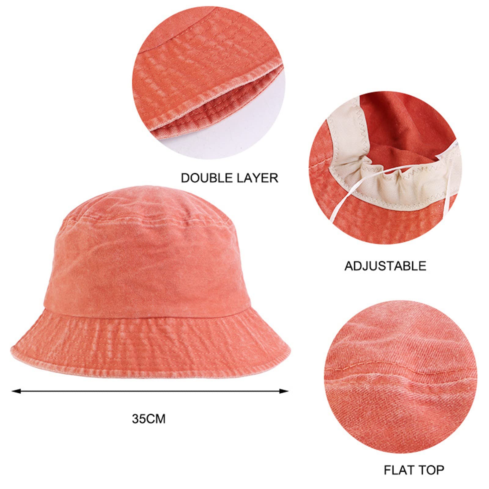 Unisex Reversible Bucket Hat Trendy Twill Canvas Sun Fishing Cap for Men Women (Orange, One Size)