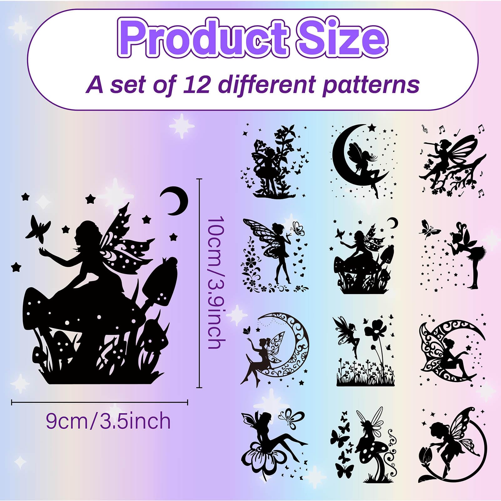 CREATCABIN 12Pcs Fairy Silhouettes Mason Jar Decor Angel Lantern Laser Cutouts Ornaments PVC Scrapbook Embellishment for Wall Window Glass Cars Decor DIY Craft Gift Xmas Black 3.9x3.5Inch(No Sticker)