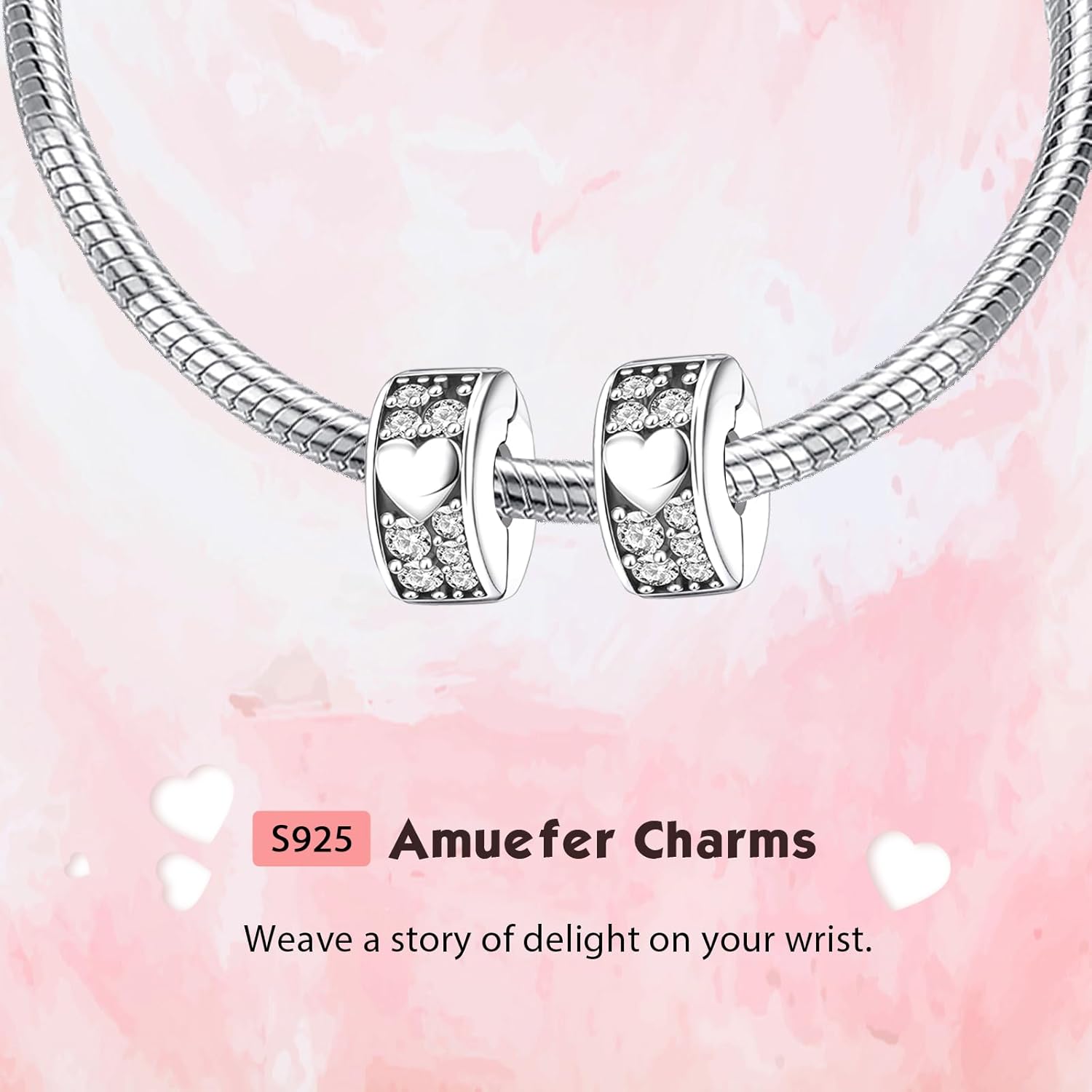 2PCS S925 Clip Stopper Spacer Charms for Pandora Bracelets, Pavé, CZ, Silver 14K Gold Rose Gold Plated, for Christmas Mothers Valentine's Day Graduation, Jewelry Gifts for Women - Image 2