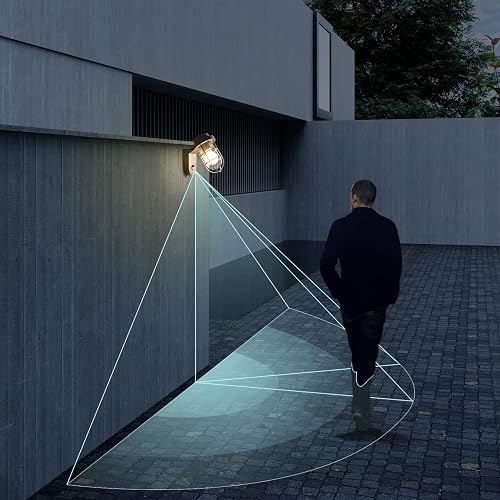 DAWALIGHT Outdoor Wall Light Mains Powered PIR IP44 Waterproof Outside Lights Lantern Style LED Motion Sensor with E27 Socket for External Patio Garden Front Door, Dark Grey, Aluminum + Glass - 5