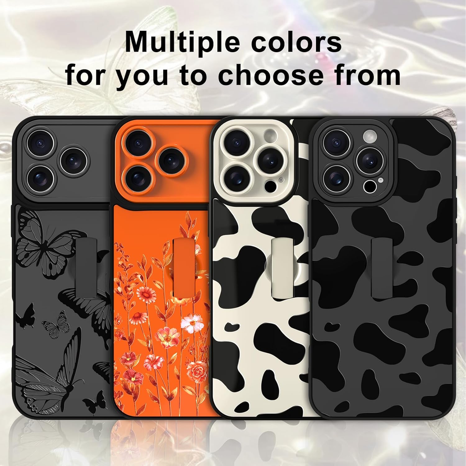 for iPhone 16 Pro Max Case with Finger Strap Holder, Cute Cool Cow Print Pattern Design for Women Men, Shockproof Anti Scratch Hand Kickstand Protective Cover, Gray