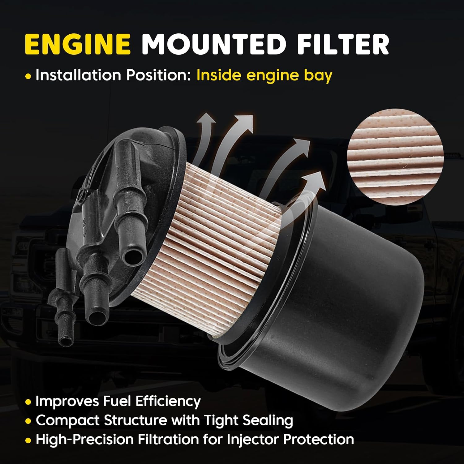 Fuel Filter Element 6.7 Diesel Compatible with 2017-2024 Ford F250 F350 F450 F550 Super Duty 6.7L Powerstroke, Fuel Filter Water Separator Kit Replace# FD-4624 FD-4625 HC3Z-9N184-B HC3Z-9N184-C