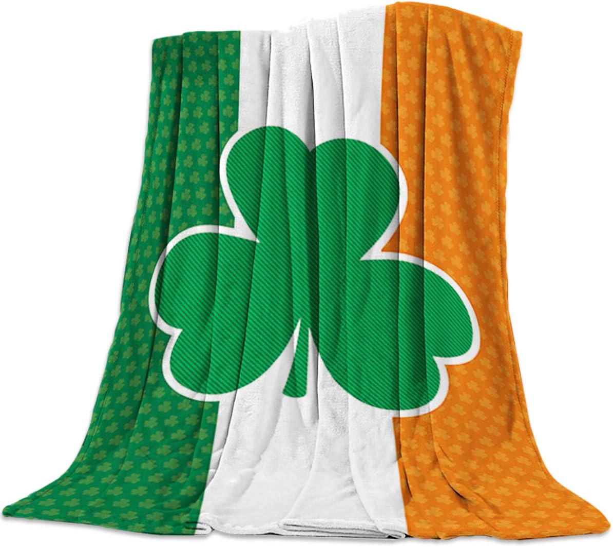 St. Patrick's Day Throw Blanket Fannel Fleece Bed Blankets- Super Soft Microfiber Happy St. Patrick's Day Blanket for Kids Adults All Season- Shamrock Leaf Pattern Irish Flag Theme 40x50 Inch