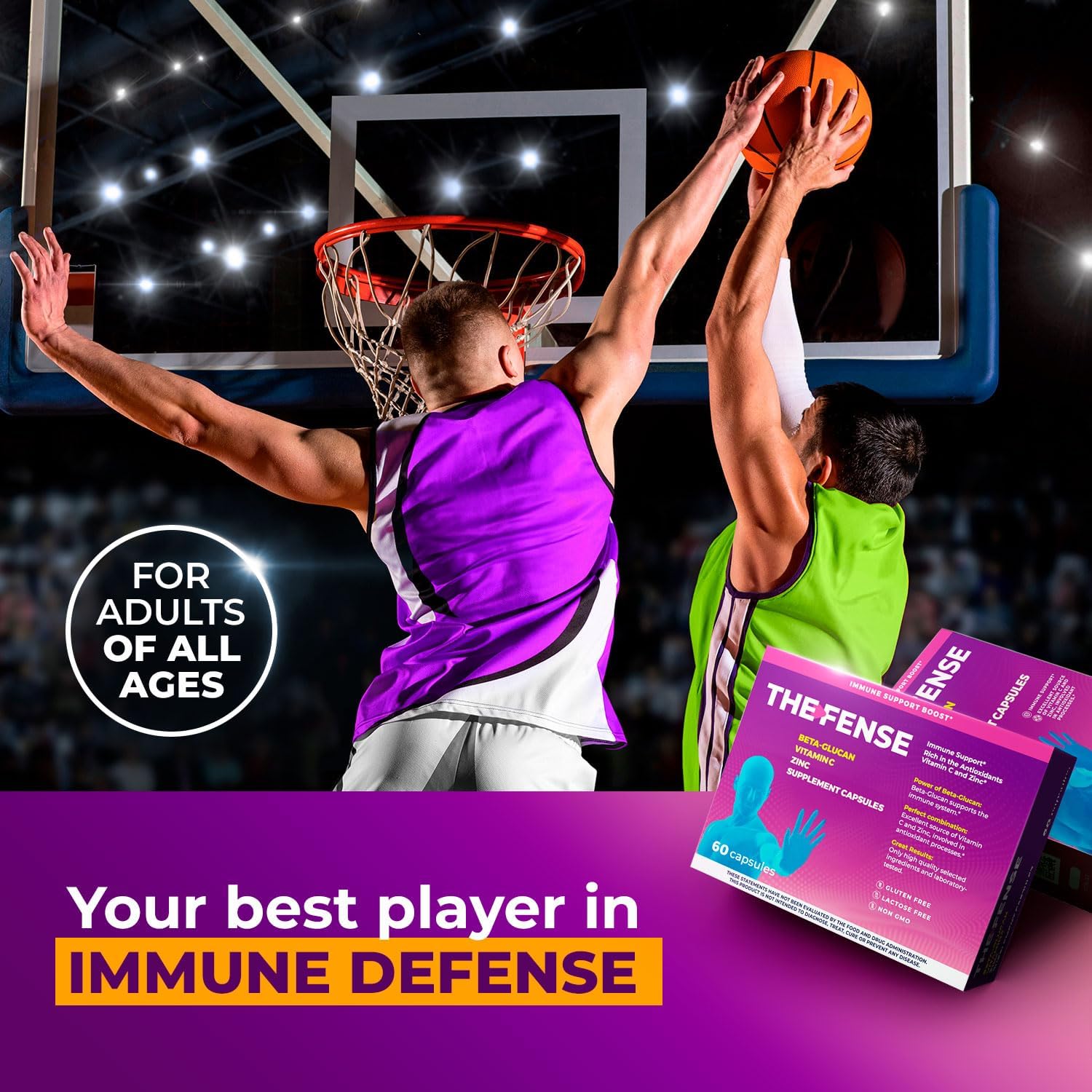 THE-FENSE Beta Glucan, Vitamin C and Zinc Supplement Capsules - Immune Support Boost for Women and Men - Free of Gluten and Lactose, Non-GMO - 60 Capsules - Image 3