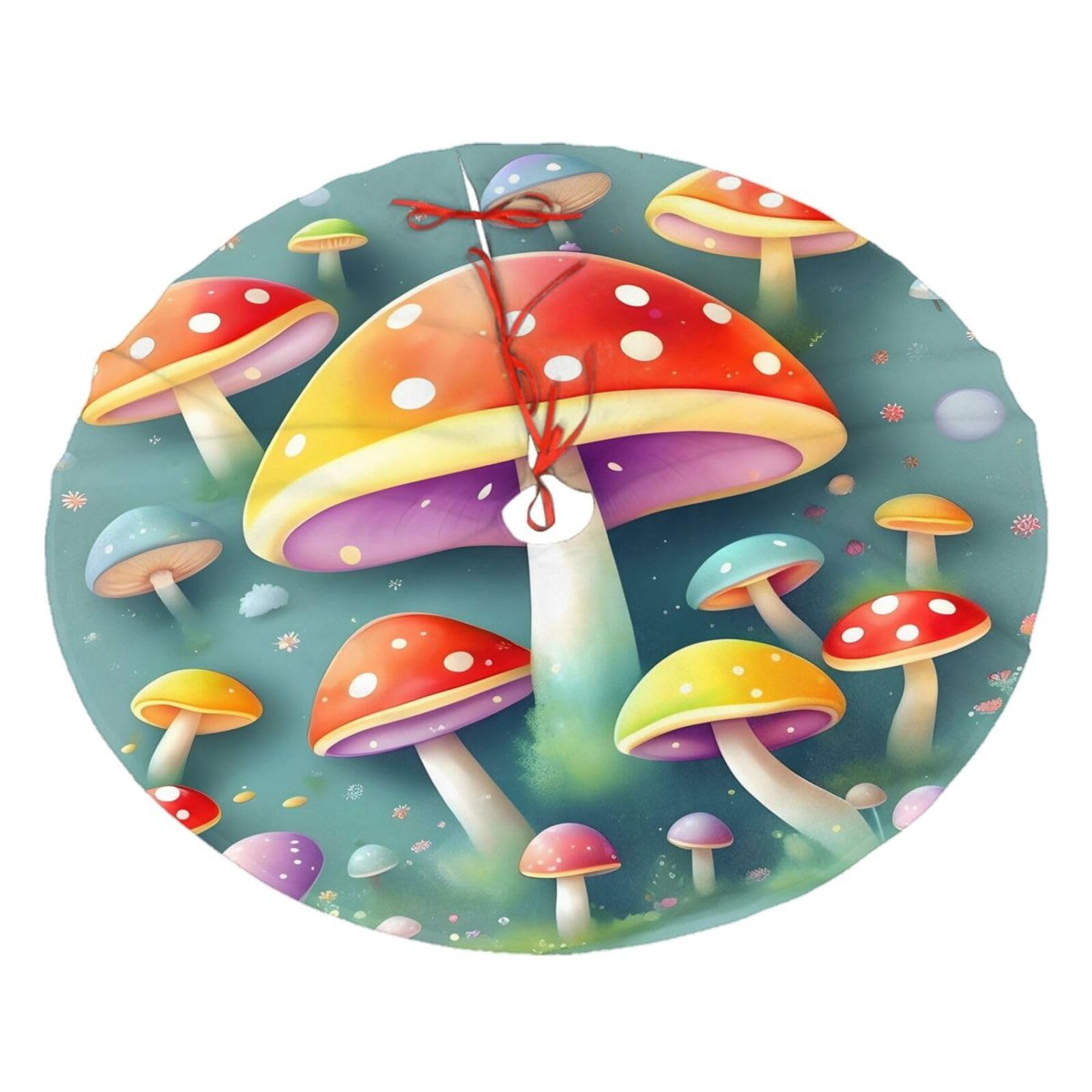 Cute Colored Mushrooms Printed Christmas Tree Skirt Christmas Plush Tree Skirt 36 inches (about91 cm) ChristmasIndoor and Outdoor
