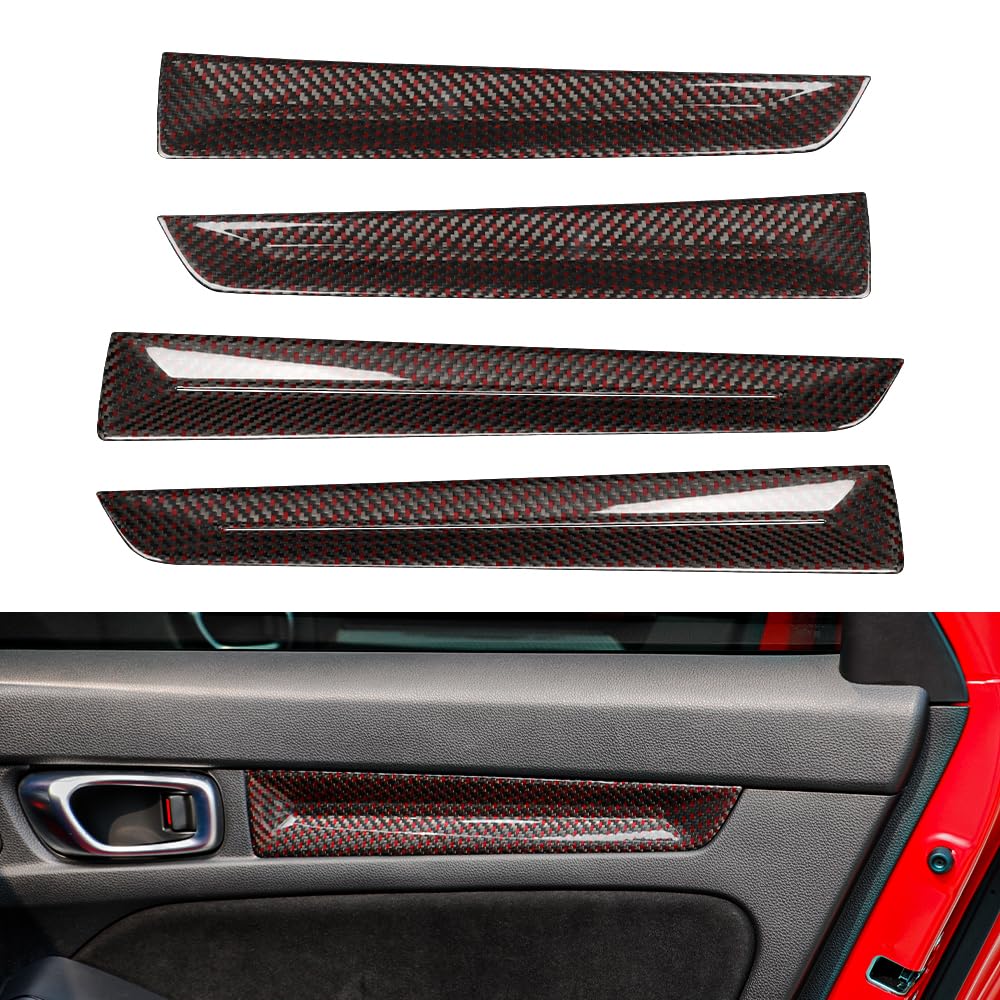 JSWAN 4Pcs Red Black Carbon Fiber Car Door Panel Trim Cover Fit for 11th Gen Civic Type R FL5 Typer Door Panel Protector Cover Interior Armrest