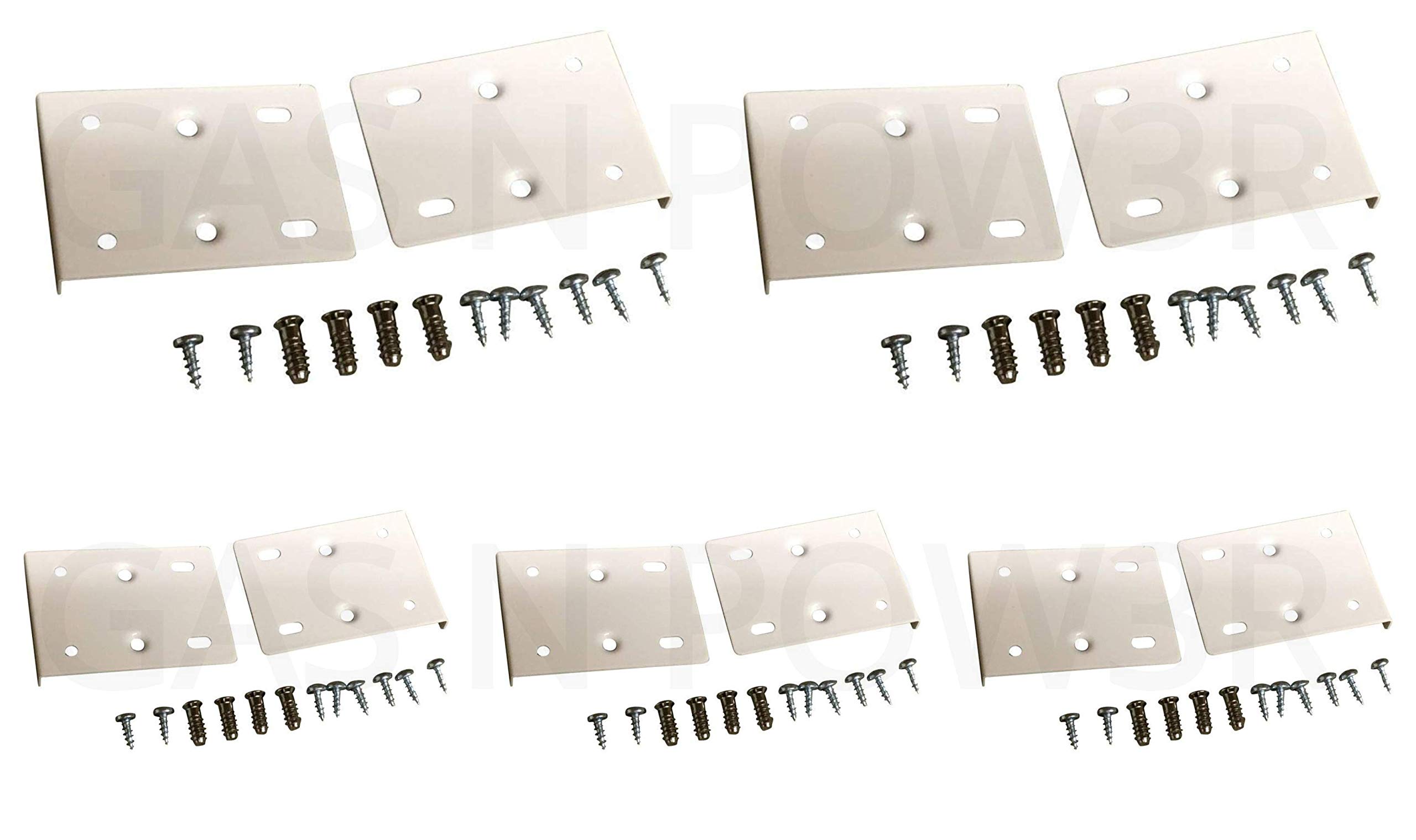 Gas N Pow3r Cream/White Kitchen Cupboard Door Hinge Repair Kit Includes Plates And Fixing Screws - X10 (5 Sets)