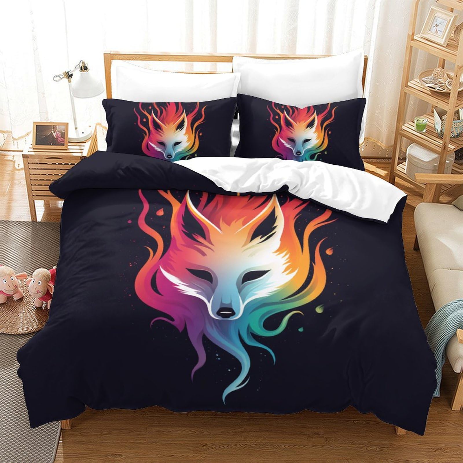 Housse de couette loup 200x200 cm avec 2 taies d'oreiller en microfibre