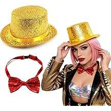 Retro Stage Shiny Top Hat &amp; Bow Tie Costume Set Suitable for Horror Show Themed Parties Halloween