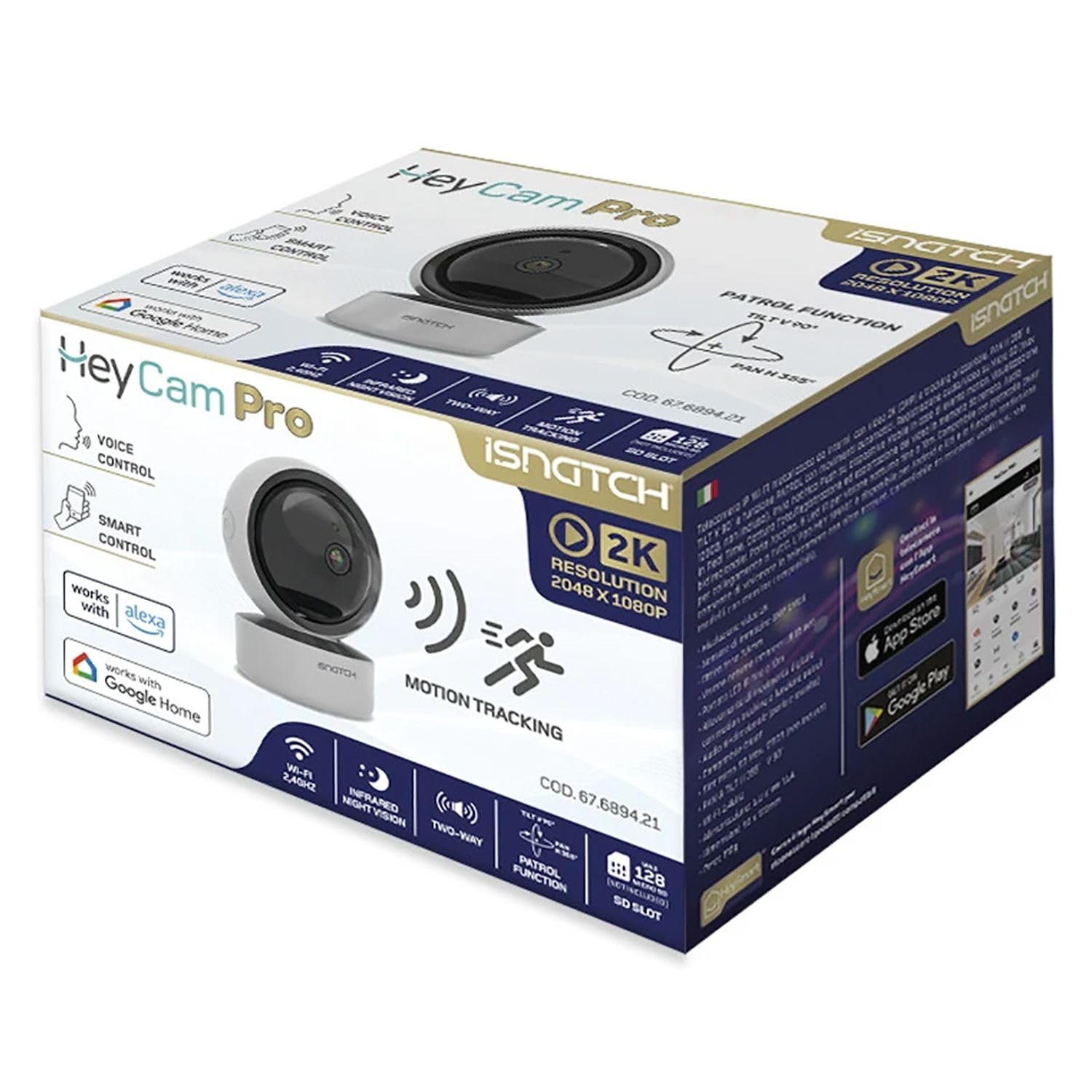HeyCam Pro telecamera wi-fi interno motorizzata 2k 3mp, smart ip camera con motion tracking, visione notturna infrarossi, audio bidirezionale, compatibile con Alexa, Google Home e Onvif