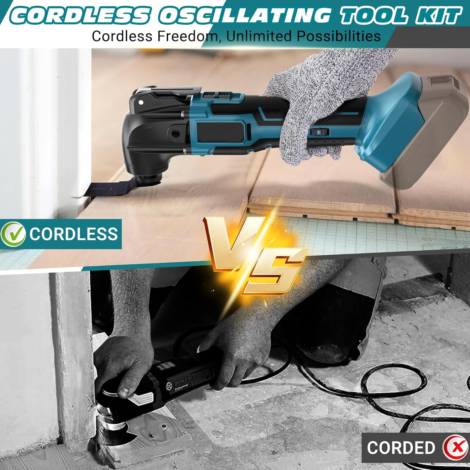 Herramienta multifunción oscilante inalámbrica, compatible con Makita 18V | sin batería, 6 velocidades variables, juego de accesorios de 23 piezas para cortar, lijar, ras