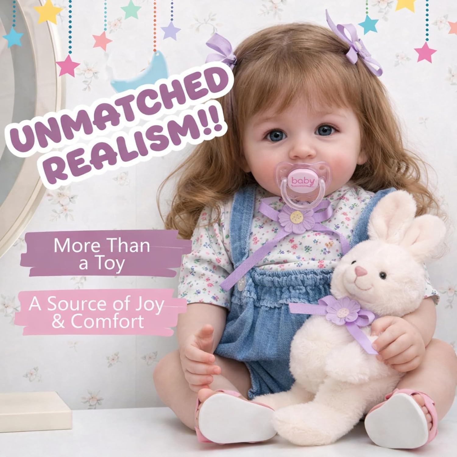 Halloscume 1 Pack 22inch Realistic Reborn Baby Dolls, Lifelike Reborn Baby Dolls, Silicone Soft Real Life Girls with Accessories and Gift Box, Gift for 3+ Year Old Kids, Collection (Blond Girl)