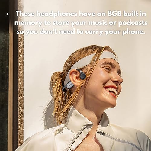 Miniatura 9 de Auriculares de conducción ósea impermeables con 8 GB de memoria incorporada, Bluetooth, micrófono, control de voz, banda de titanio, hasta 8 horas