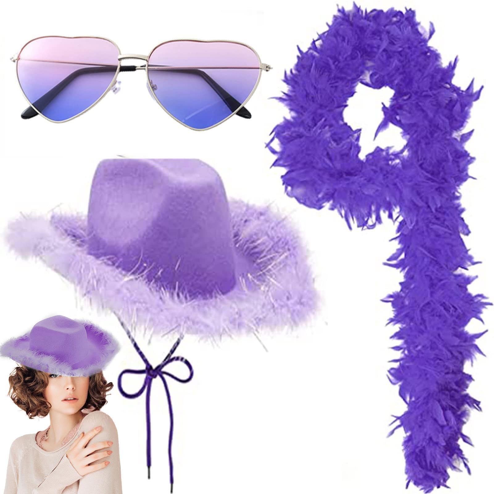 Vaquero Rosa para Mujer,Plumas con Purpurina Muy Buen Gusto Vaquero Occidental Mullido | Vaquera Preppy Transpirable con Gafas Sol para fotografía