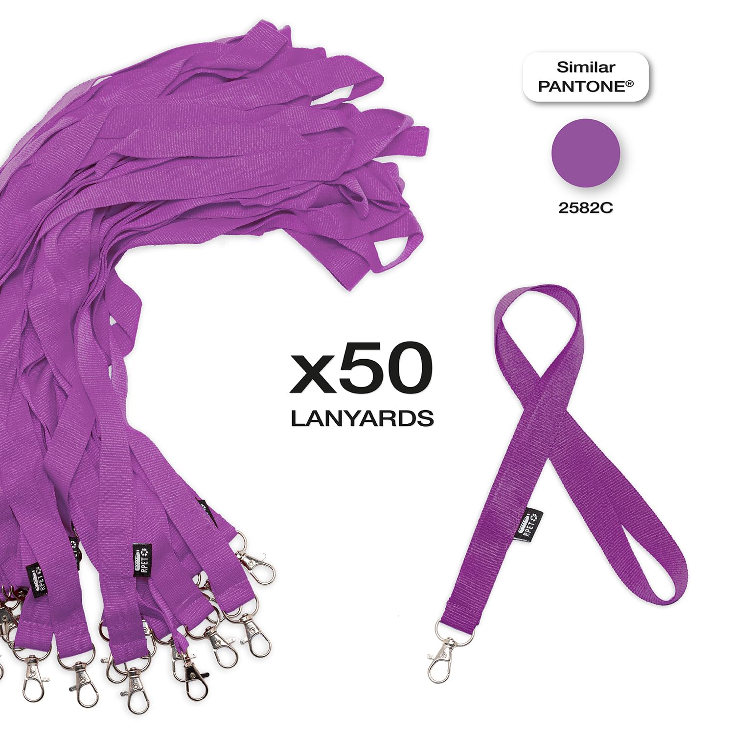 50 Stück recycelte Umhängebänder für Akkreditierungsausweise, Ausweiskartenhalter, mit Band, Umhängeband, Umhängeband, violett, 11,5 x 17,4 cm
