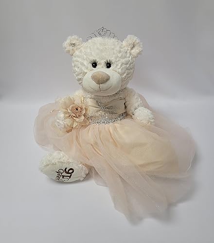 KINNEX COLLECTIONS SINCE 1997 Dulce 16 ~ 20 "Oso de peluche con vestido y bordado (pieza central) arc16831A-34 (champán) Champán,Azul