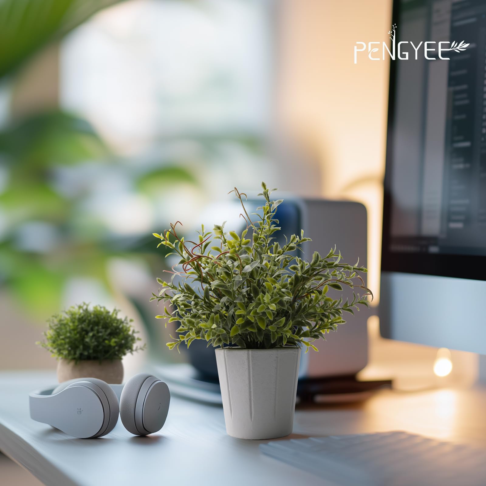 Paquete de 4 plantas artificiales pequeñas, plantas artificiales de interior para decoración del hogar, pequeñas plantas de imitación de interior, plantas falsas en maceta blanca para baño, 2