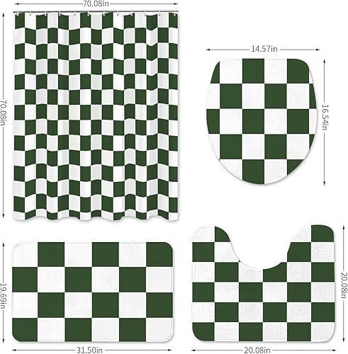 Miniatura 6 de Tititex Juego de 4 cortinas de ducha de líneas curvas abstractas de color blanco salvia, con alfombras antideslizantes, cubierta para tapa de