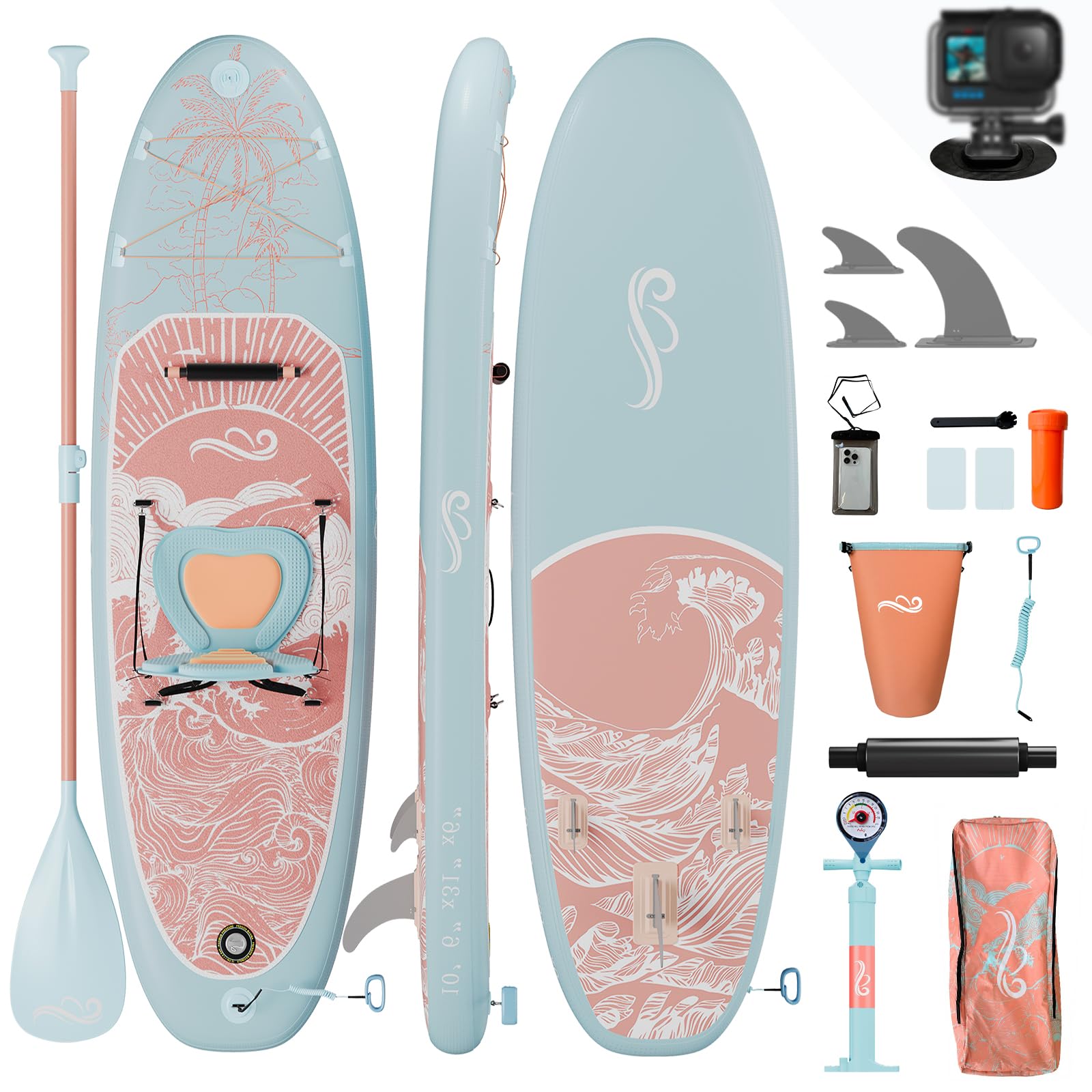 Devoko Tavola SUP Gonfiabile 330cm | Sup 2-in-1 con Sedile Kayak & Accessori, 130kg Max - Ideale per Surf, Pesca, Yoga