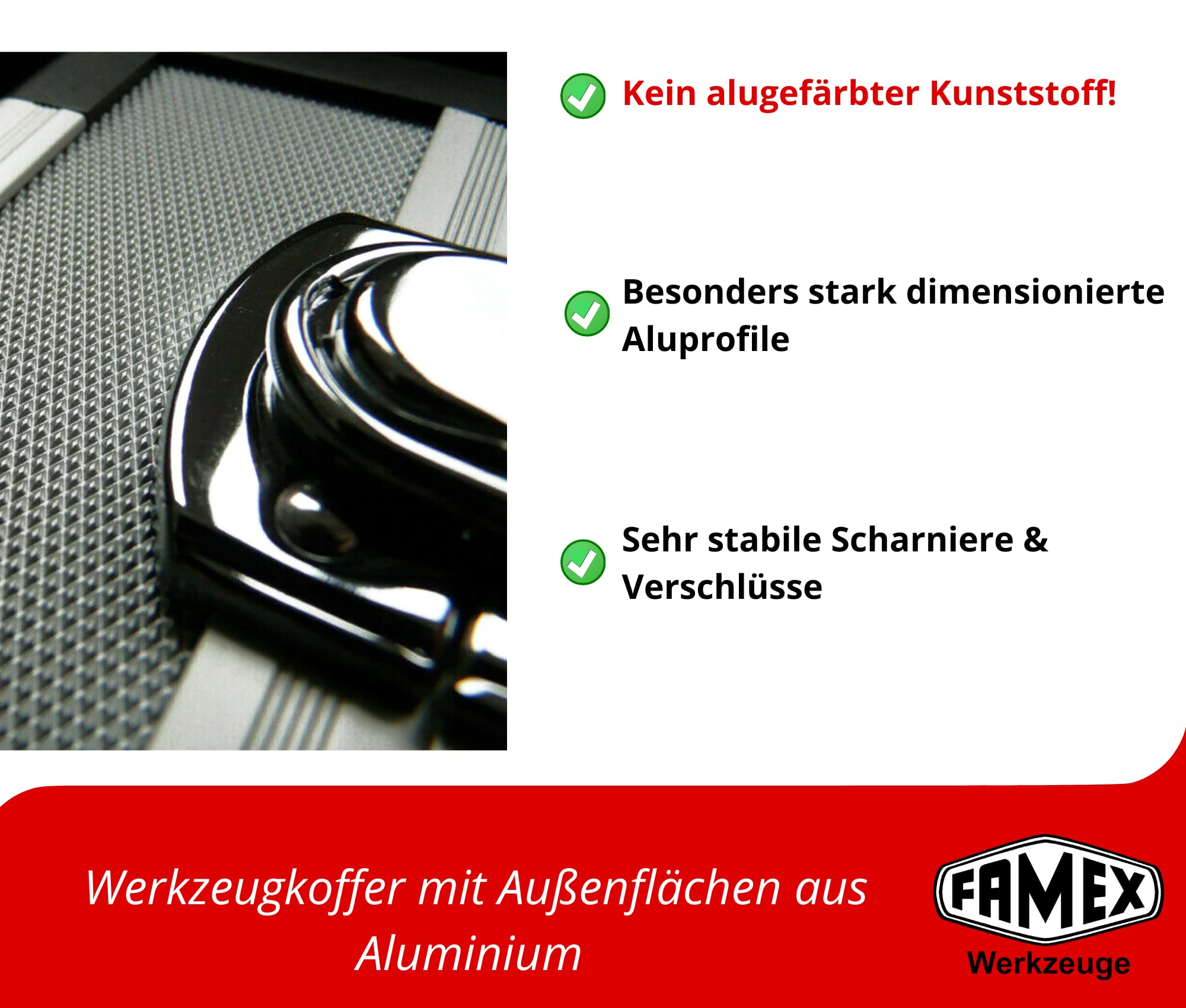 FAMEX 420-18 Alu Werkzeugkoffer gefüllt mit Top Werkzeug Set und Steckschlüsselsatz - Werkzeugkasten bestückt für den gewerblichen Einsatz