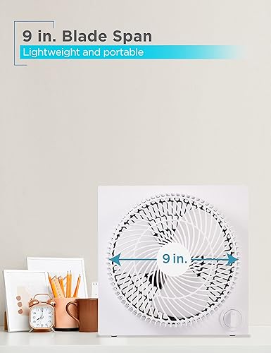 Vista 4 de BLACK+DECKER 9-Inch Frameless Box Fan, Freestanding Desk Fan with 3-Speed Settings, Portable Fan for Home Office or Garage, BFB09W, White Blanco