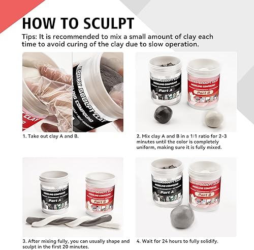 Miniatura 8 de Arcilla epoxi para esculpir, modelo de auto-endurecimiento, arcilla epoxi para esculpir mágica, masilla epoxi A&B de 2 partes, compuesto de modelado