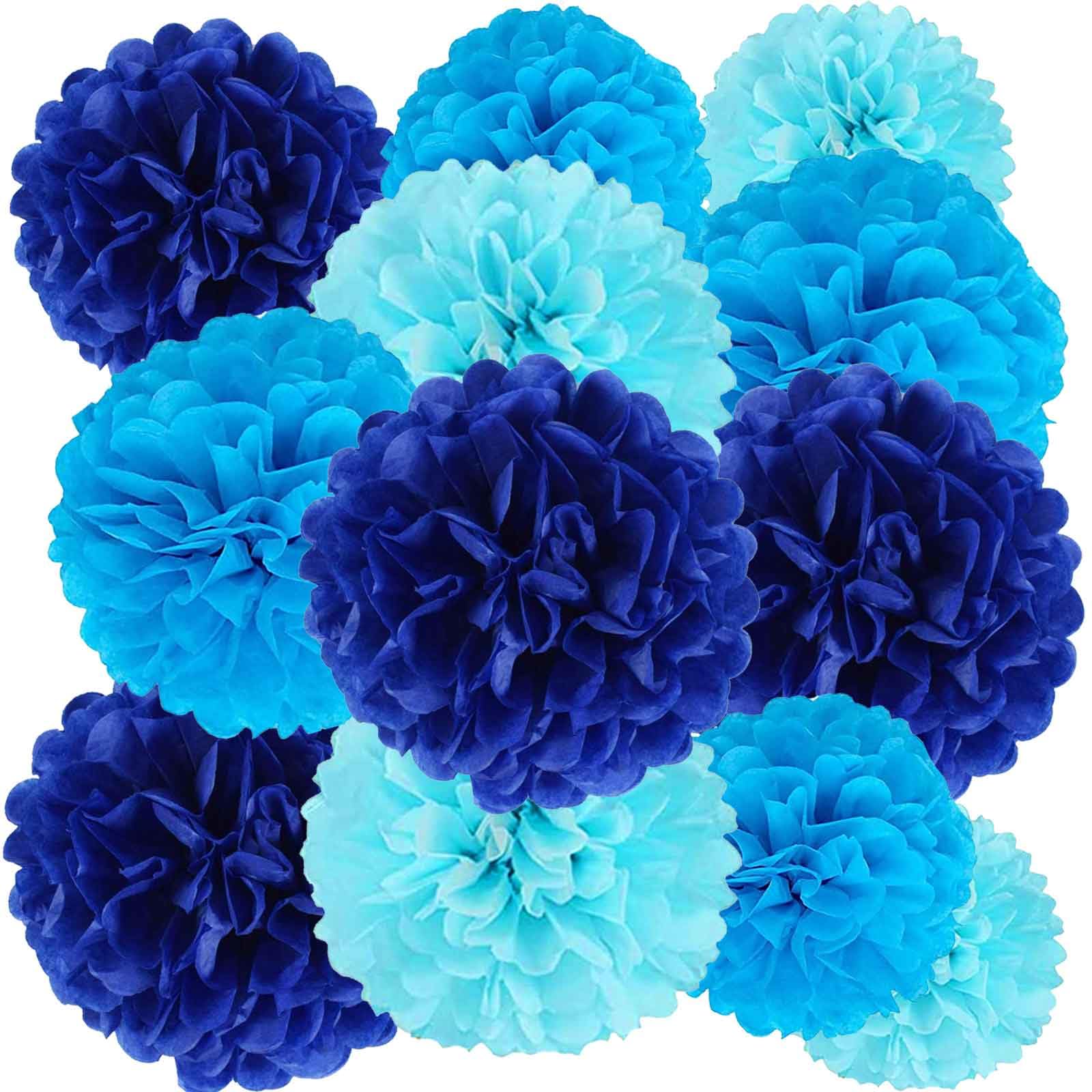 We Moment Navy Blue,Blue and Light Blue Paper Pom Poms Decorations for Wedding Birthday Party DecorationCeiling Wall Hanging Tissue Flowers Decorations - 12pcs,3 Colors of 12 Inch, 10 Inch