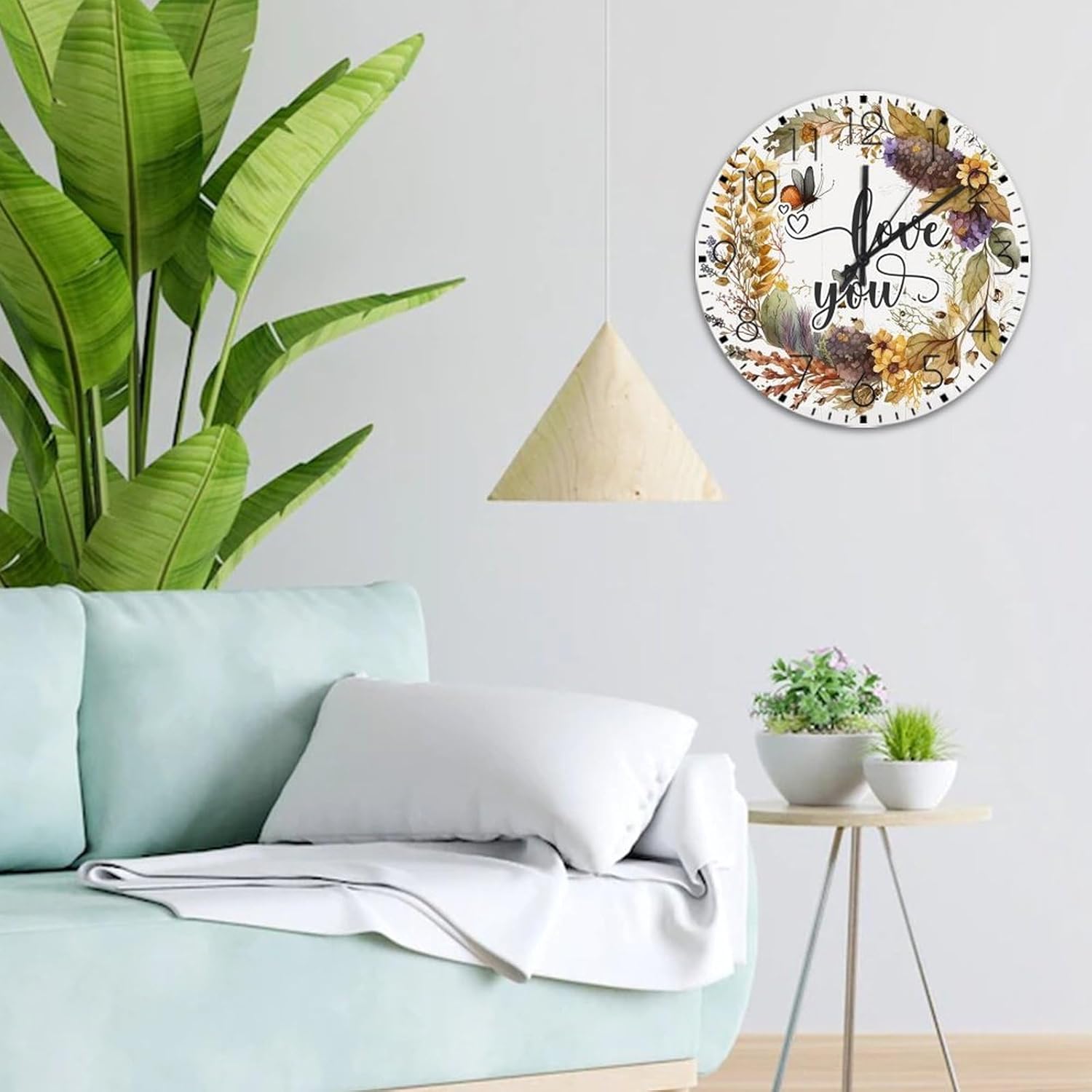 12 Inch Silent Non-Ticking Wall Clocks Battery Operated Love You Home Decor for Garage Colorful Flower Floral Rustic Round Wooden Wall Clock Vintage for Dining Room Yoga Room