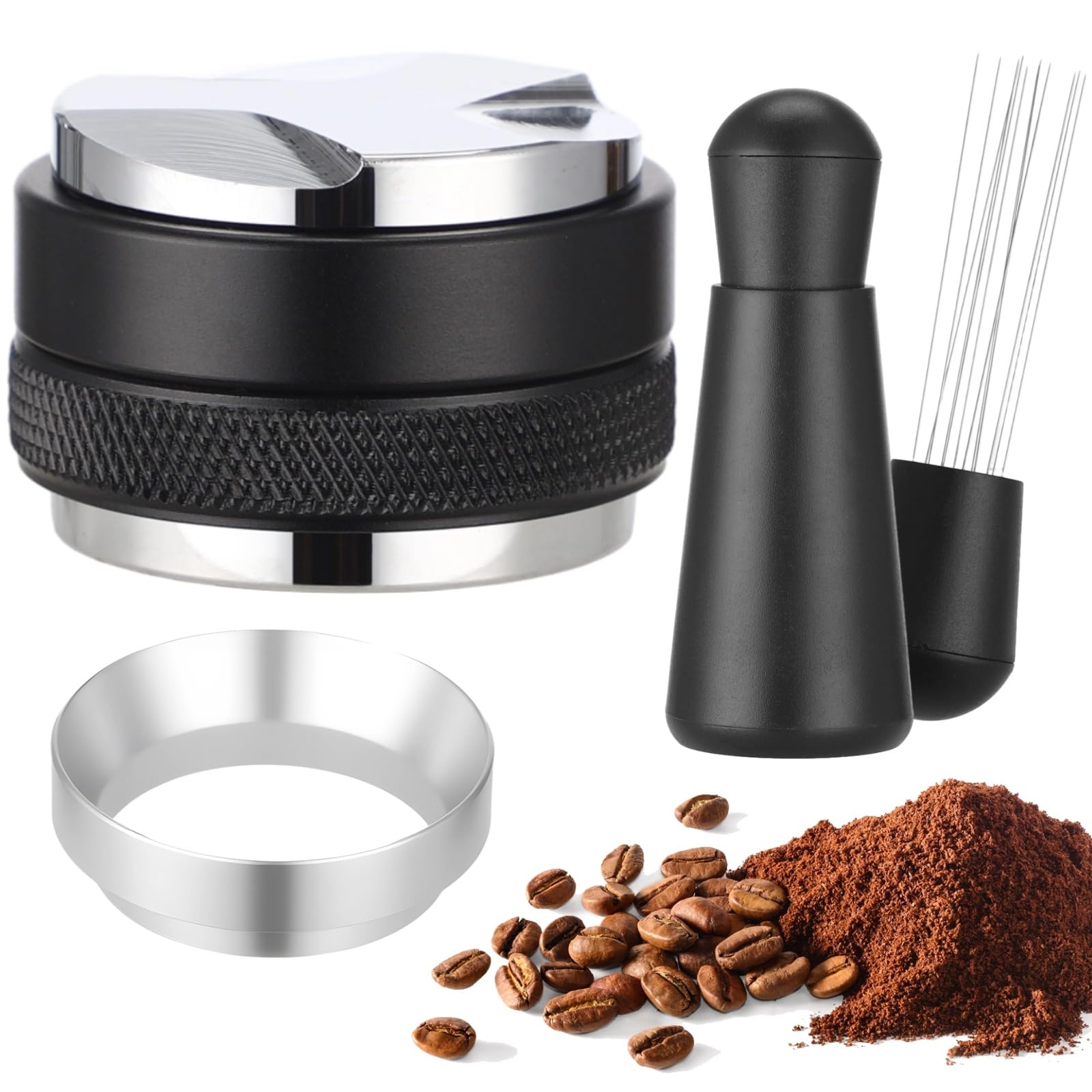 Kit di accessori per caffè espresso, distributore di caffè a doppia testa, strumento WDT a 12 pin, imbuto dosatore da 51 mm, set pressino per caffè espresso per amanti del caffè e baristi
