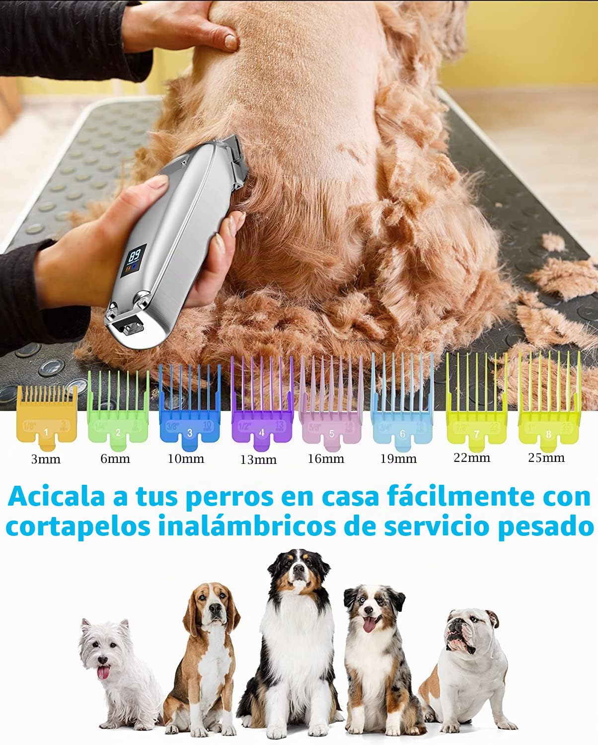 oneisall Esquiladora profesional para perros de pelo grueso con base, máquina eléctrica para perros con 6500 rpm, potente motor para pelo grueso, largo y rizado (plateado)