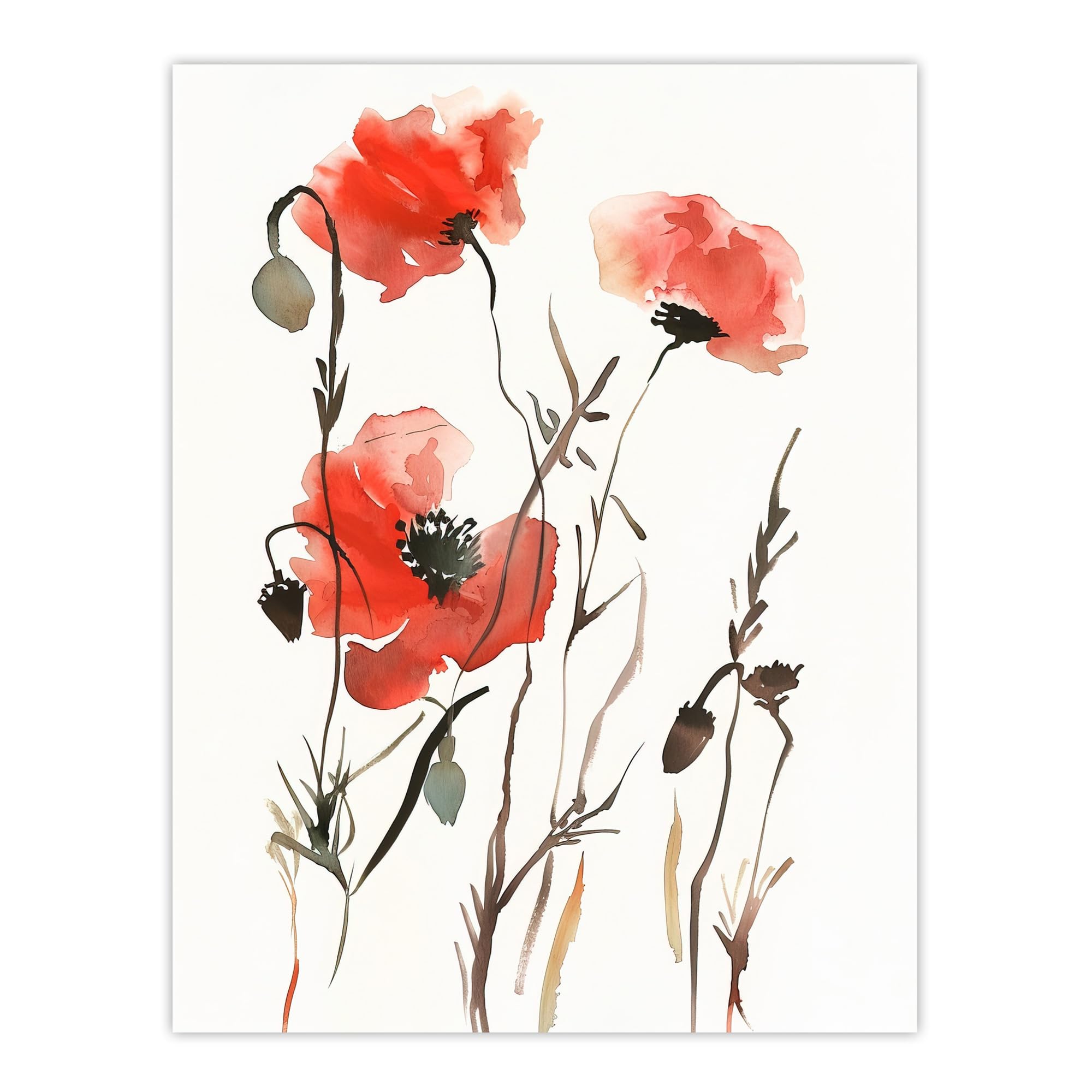 Artery8 Watercolour Poppy Flowers Bright Abstract Floral Living Room Large Wall Art Poster Print Thick Paper 18X24 Inch