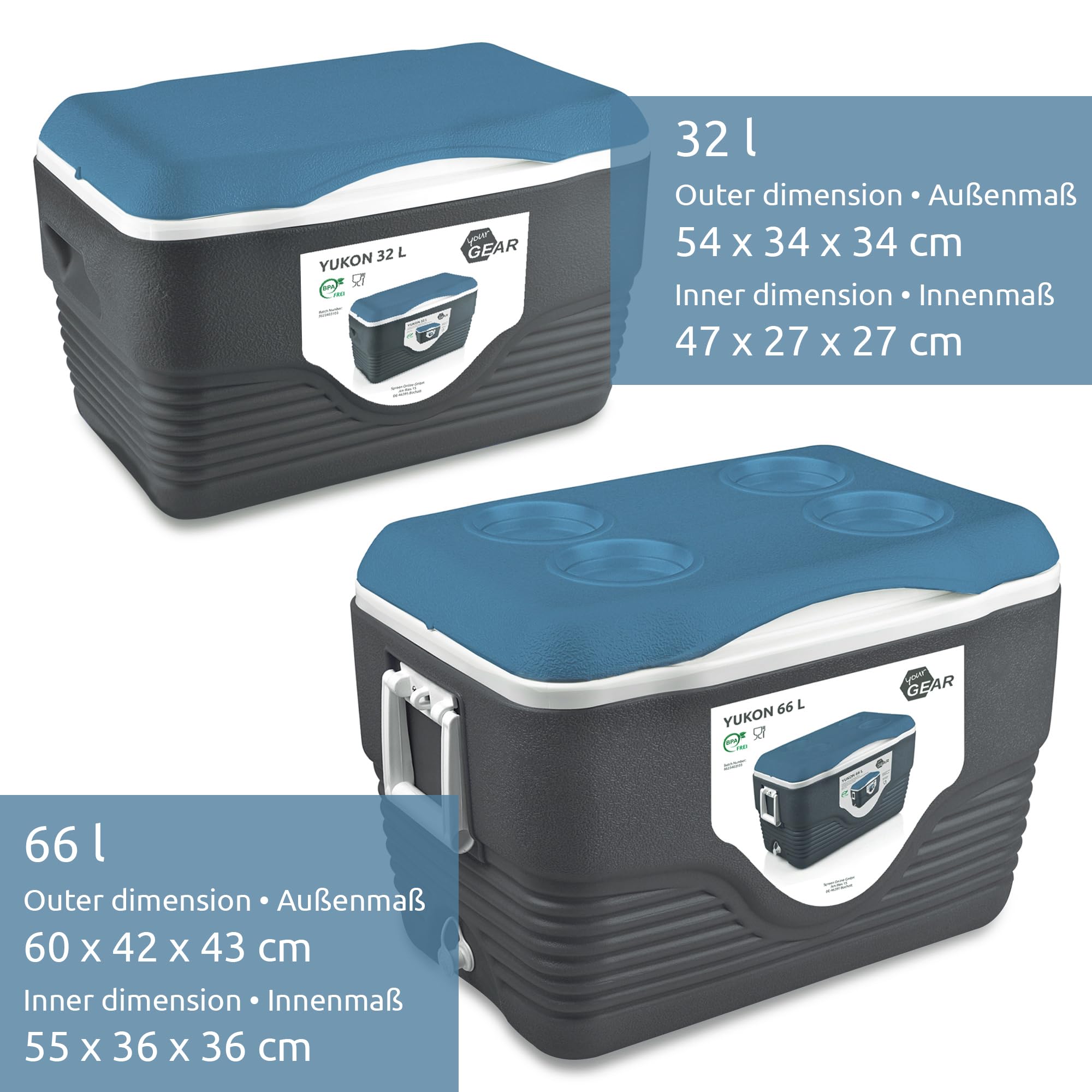 your GEAR Yukon 66 L + 32 L Kühlbox Set mit 2 passiven Kühlbehälter PU Thermo-Box Kühltasche Isolierbox warm & kalt