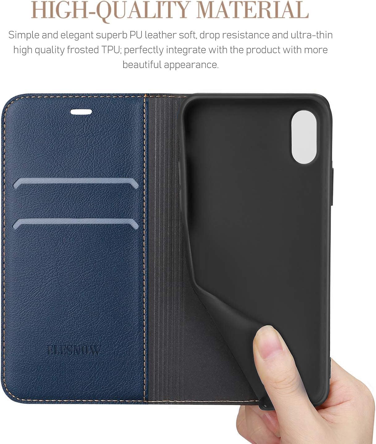 ELESNOW Etui na iPhone X/XS, Premium PU Skórzany Portfel i Przegrody Karty, Składany Magnetyczny Antyuderzeniowy Skrzynia Ochrony Telefonu Komórkowego (Niebieski)