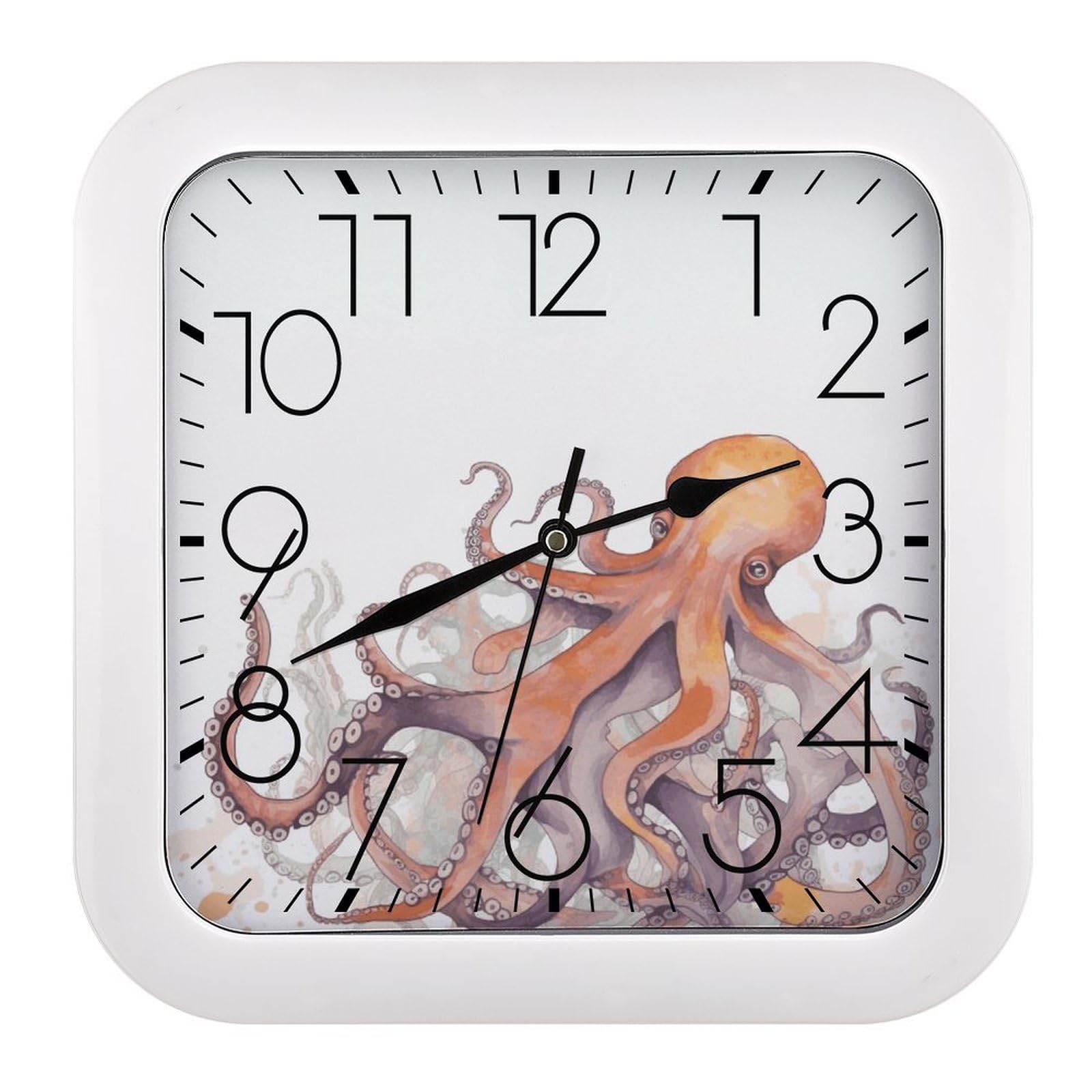 LZQPOEAS Octopus Tentacles Square Wall Clock, 10.2 Inch Battery Operated Silent Non-Ticking Wall Clock, Square Analog Decorative Clock for Home Wall Art, Living Room, Bedroom, and Office