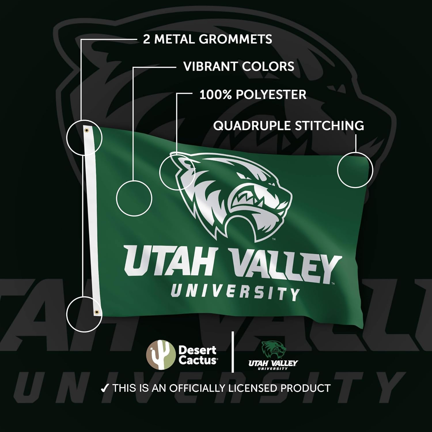 Desert Cactus Utah Valley University UVU Flag - 3 x 5 Feet Wolverines Banner, Indoor/Outdoor Durable Fabric, 100% Polyester Design (Style 1)