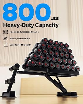 Adjustable Foldable Weight Bench, 360kg Capacity Dumbbell Workout Bench - 7-Position Home Gym Bench,Compact Folding Exercise Bench for Home