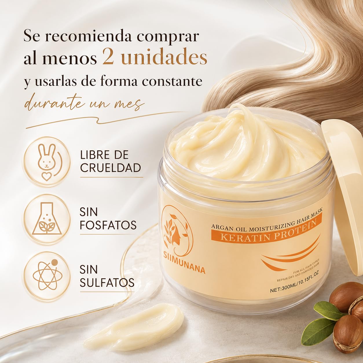 Aomimegel Mascarilla Pelo Original Tratamiento Capilar De Textura Cremosa Para Cabello Encrespado Teñido Y Dañado Mejora La Suavidad Y La Peinabilidad Diaria (2 PCS)
