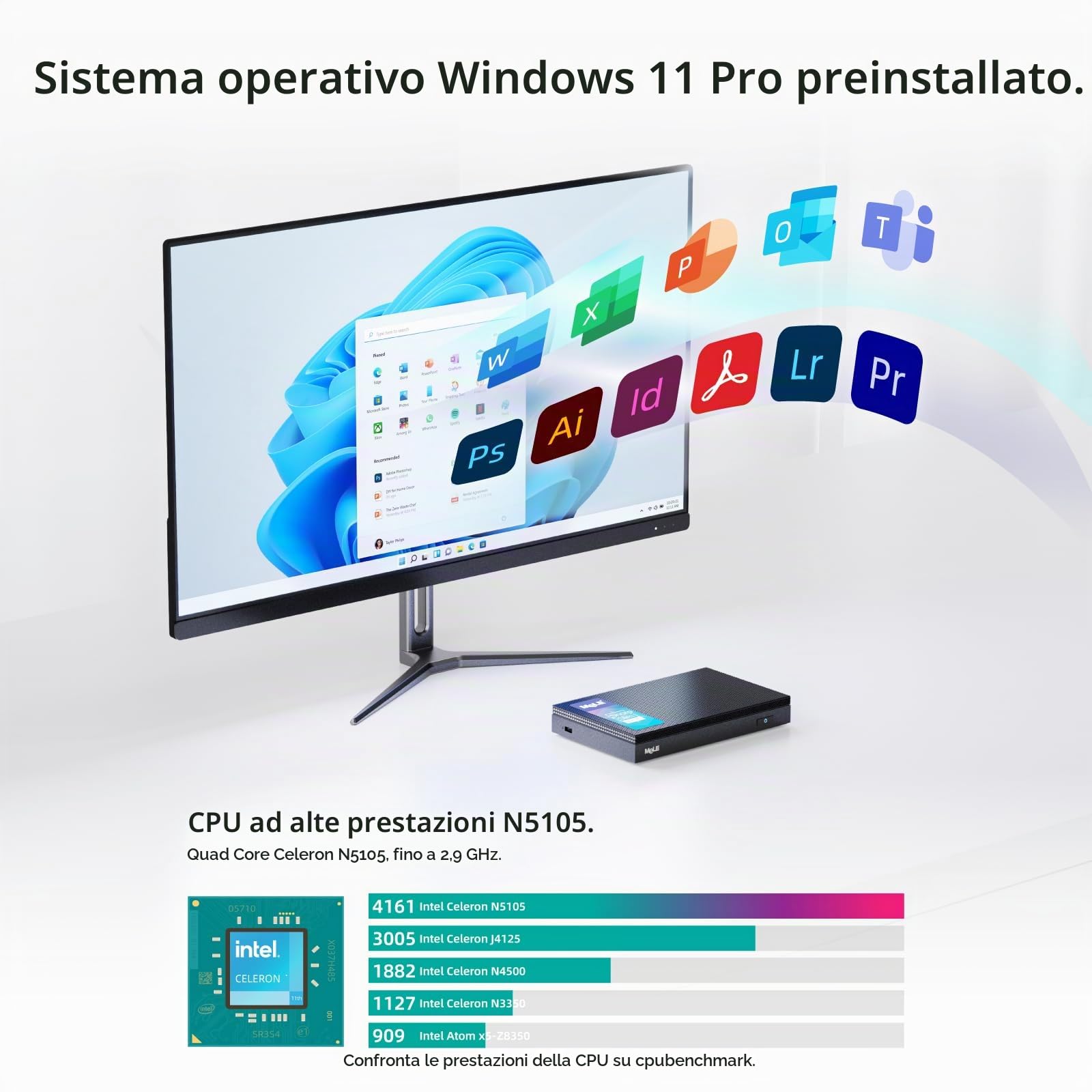 Mele Quieter3Q Mini PC senza ventola N5100 8GB 128GB piccolo desktop