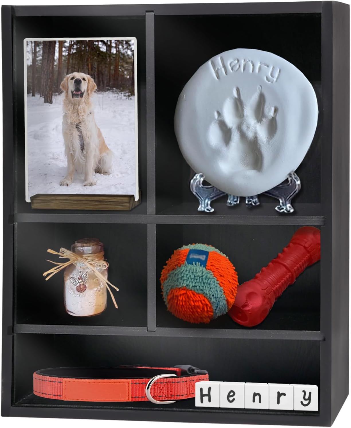 Sofunii Pet Memorial Deep Shadow Box with Shelves for Dogs or Cats,11*14" Solid Wood Pet Frame Urn Ashes Display Case for as Loss Pet Remembrance Memory Keepsake - Black