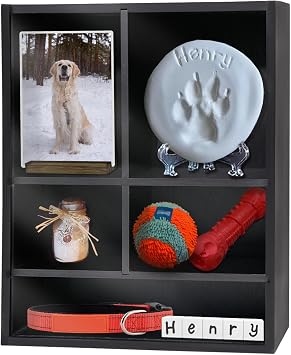 11*14" Solid Wood Pet Memorial Shadow Box Frame with Shelves | Deep Pet Memory Box Display Case for Dogs or Cats Urn Ashes Paw Print Keepsake for as Loss Remembrance Sympathy Gift- Black