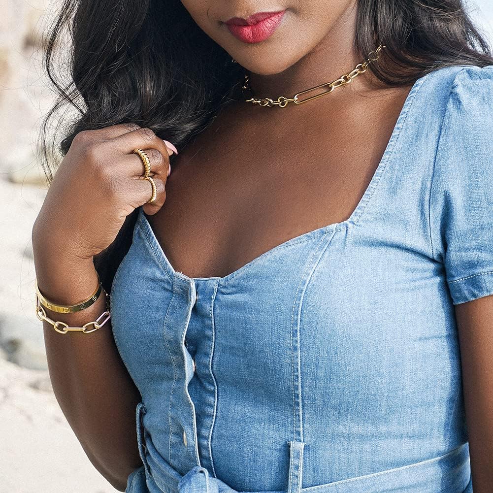 14K Gold Plated Bracelets for Women No Tarnish, Dainty Livit Chain Charm Bracelet with Coffee Bean, Minimalist Stacking Layered Link Jewelry, Fits 6.5”–7.3” Wrists - Image 7